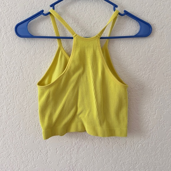 Neon Yellow Halter Neck Cropper Workout Tank - Picture 3 of 3